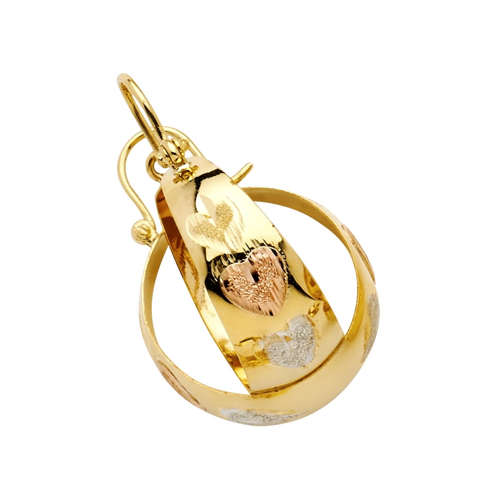 White & Rose Gold ON SALE! Three Tone Heart Design Hoop Earrings 14k Yellow 