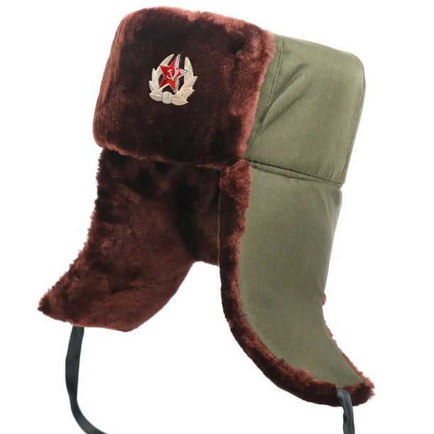Ushanka-Sombrero ruso de piel para invierno, gorro de soldado extraíble, cazador, Sombreros con orejeras, aviador con emblema de estrella roja