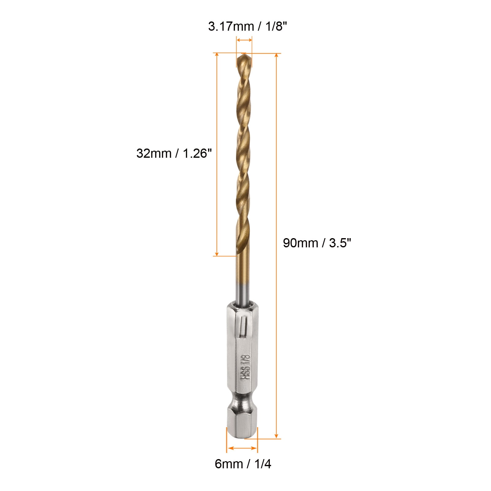 Uxcell 24pack Hex Shank Drill Bit 1/8" M35 High Speed Steel Titanium Coated Twist Drill Bit 90mm Long with 1/4" Shank