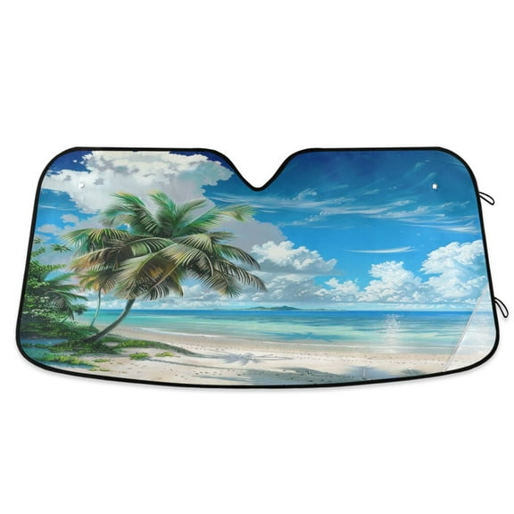 ALAZA Palm Tree on Beach View Windshield Sun Shade Car Foldable Sun Visor Block UV Rays Protector 55"x27.6"