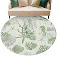 thumbnail image 6 of Sage Green Coastal Round Rug 5ft Washable Circle Kitchen Rugs Non Slip Coral Starfish Nautical Compass Large Area Rug Indoor Floor Carpet for Bedroom Living Room Home Office Dining Room Nursery, 6 of 8