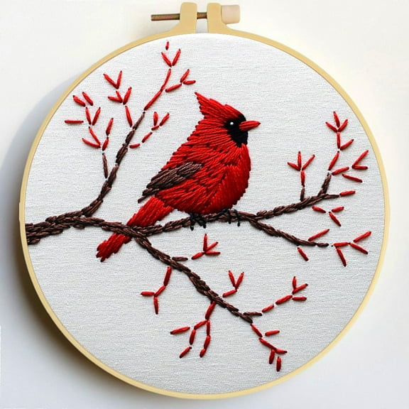 Punch Needle Kits Red Cardinal on Tree Embroidery Starter Set with Hoop Easy for Beginners DIY Stress Relief Handmade Craft Hobby and Home Decor 20x20cm-2