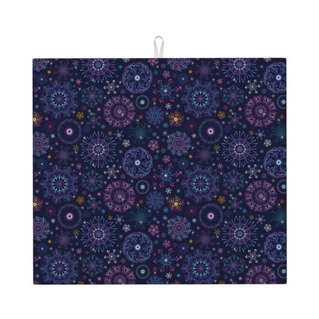 

Xecao Stars And Gradient Colorful Snowflakes Print Dish Drying Mat for Kitchen Counter Absorbent Coffee Bar Mat Dish Drainer Rack Mats Dining Room Decoration