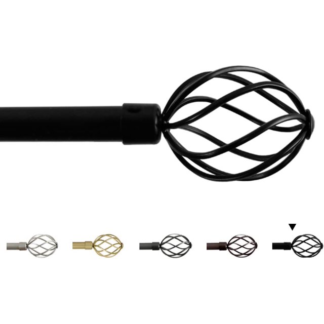 Barras de cortina para ventanas de 28 a 48 pulgadas, ajustables, decorativas, de 3/4 de pulgada de diámetro, juego de barras de cortina para una sola ventana con remates de jaula torcida, níquel dorado, negro de 66 a 120 pulgadas