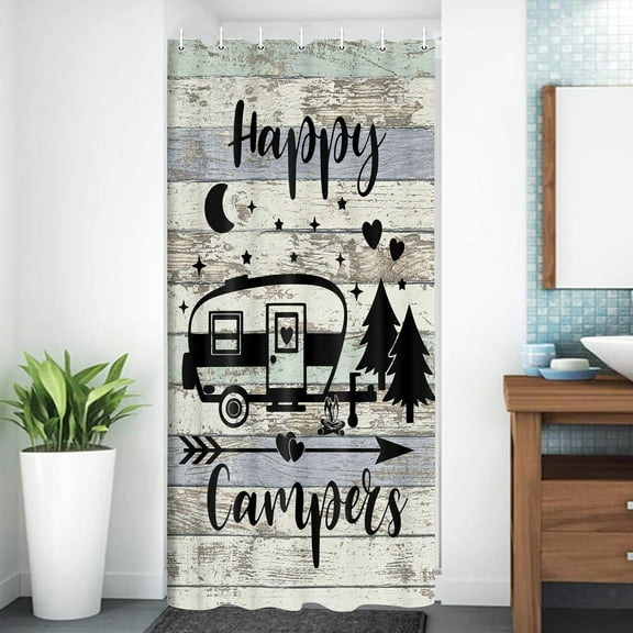 RV Shower Curtain,Gifts for Camper, Camping Lovers, Camper Waterproof Fabric Shower Curtains for Campsite Outdoors RV Travel Hiking,Hooks Include