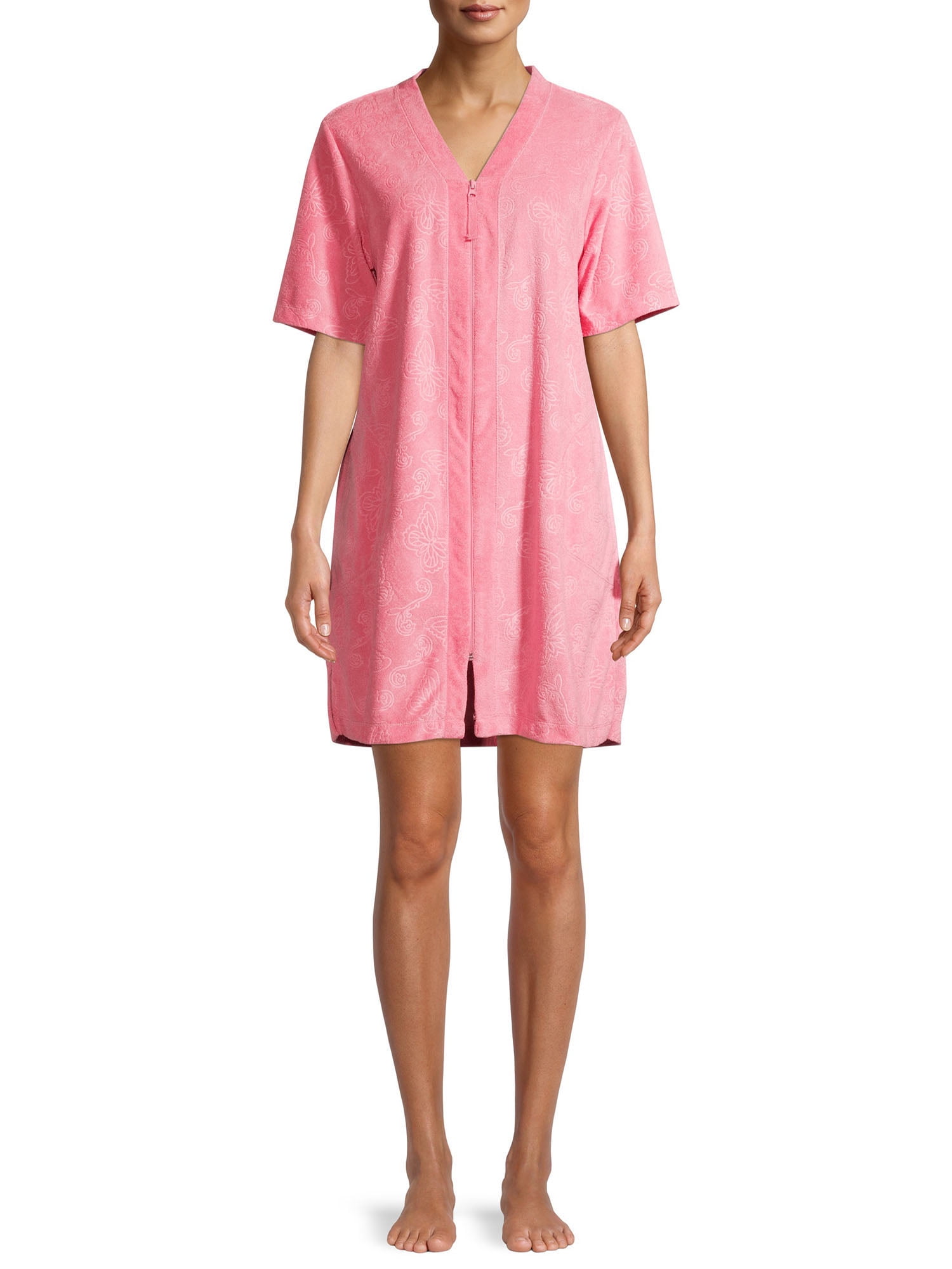 Terry cloth short sleeve zipper robe Clearance