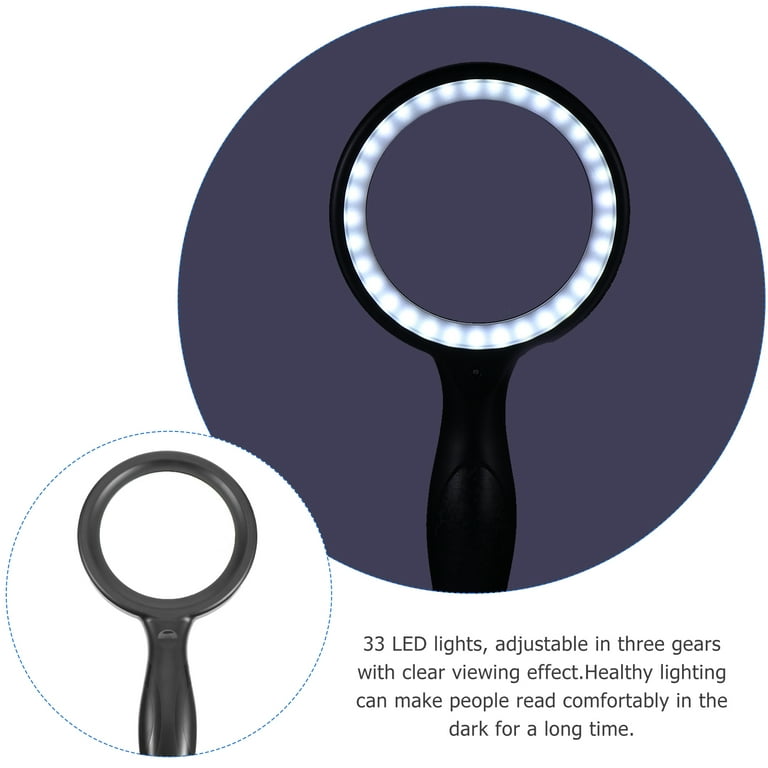Shatterproof Magnifying Glass with Light Handheld Reading Magnifying Glass, Size: 27.00, Black
