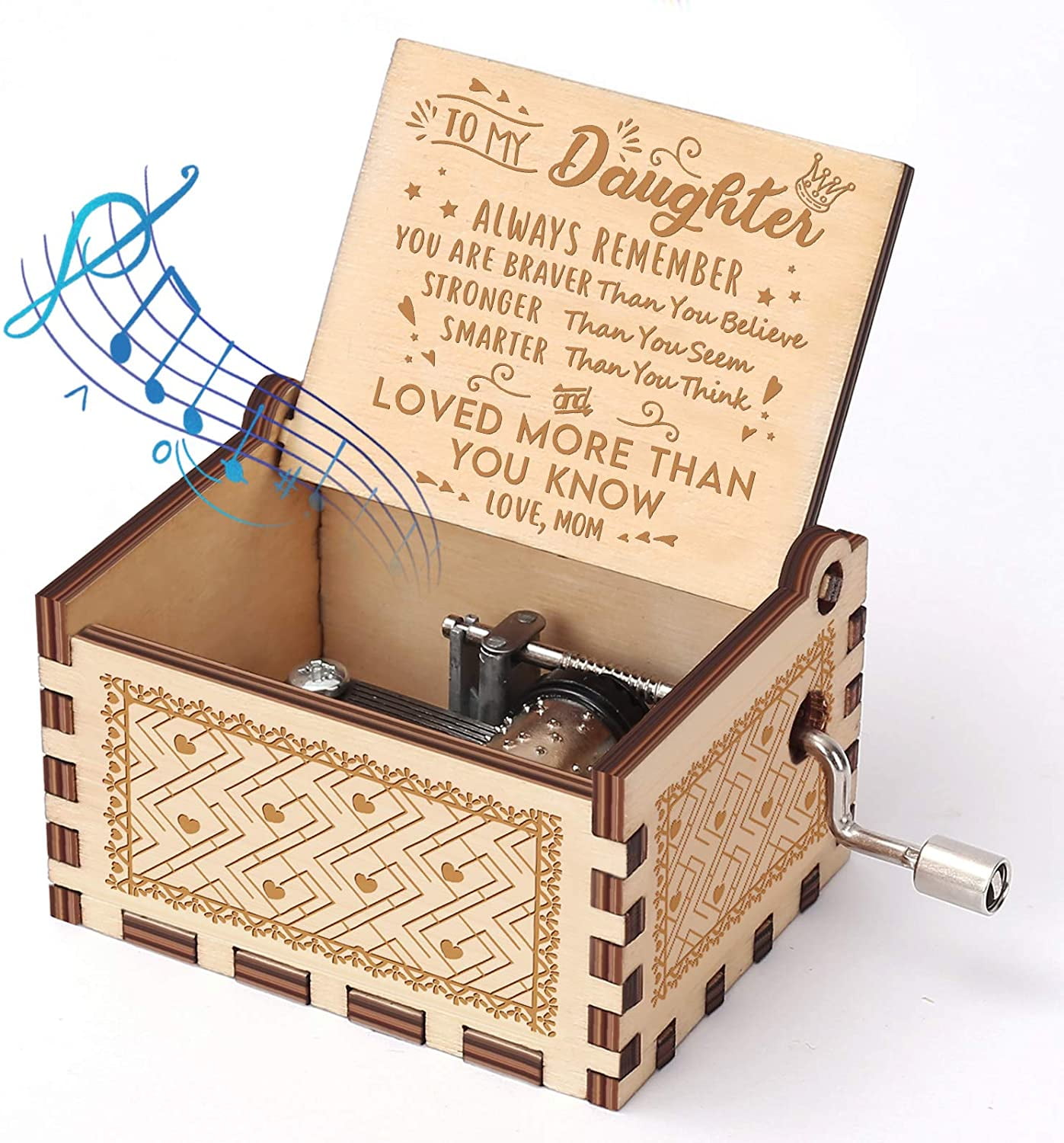 You are My Sunshine Wood Music Boxes,Laser Engraved Vintage Wooden Sunshine Musical Box Gifts for Birthday/Christmas/Valentines Day Grandpa to Granddaughter