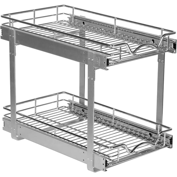 HOLDN' STORAGE 2-Tier Pull Out Cabinet Organizer Heavy Duty Steel Sliding Shelves for Kitchen Pantry and Under Sink Cabinets 12" W x 21" D x 16.5" H
