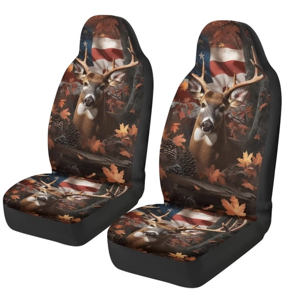XYZCANDO Camo Hunting Car Seat Covers 2 Pcs Deer Car Seat Covers Front Seats Only Easy to Install and Clean Protection Interior Accessories Universal Fit for Most Cars SUVs Sedans