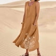 thumbnail image 2 of Short Sleeve Dresses for Women Fashion Solid Color Sleeveless Round Neck Pocket Dress Skirt A-Line Casual Loose T-Shirt Beach Sundress Brown (Size:S-5XL), 2 of 5