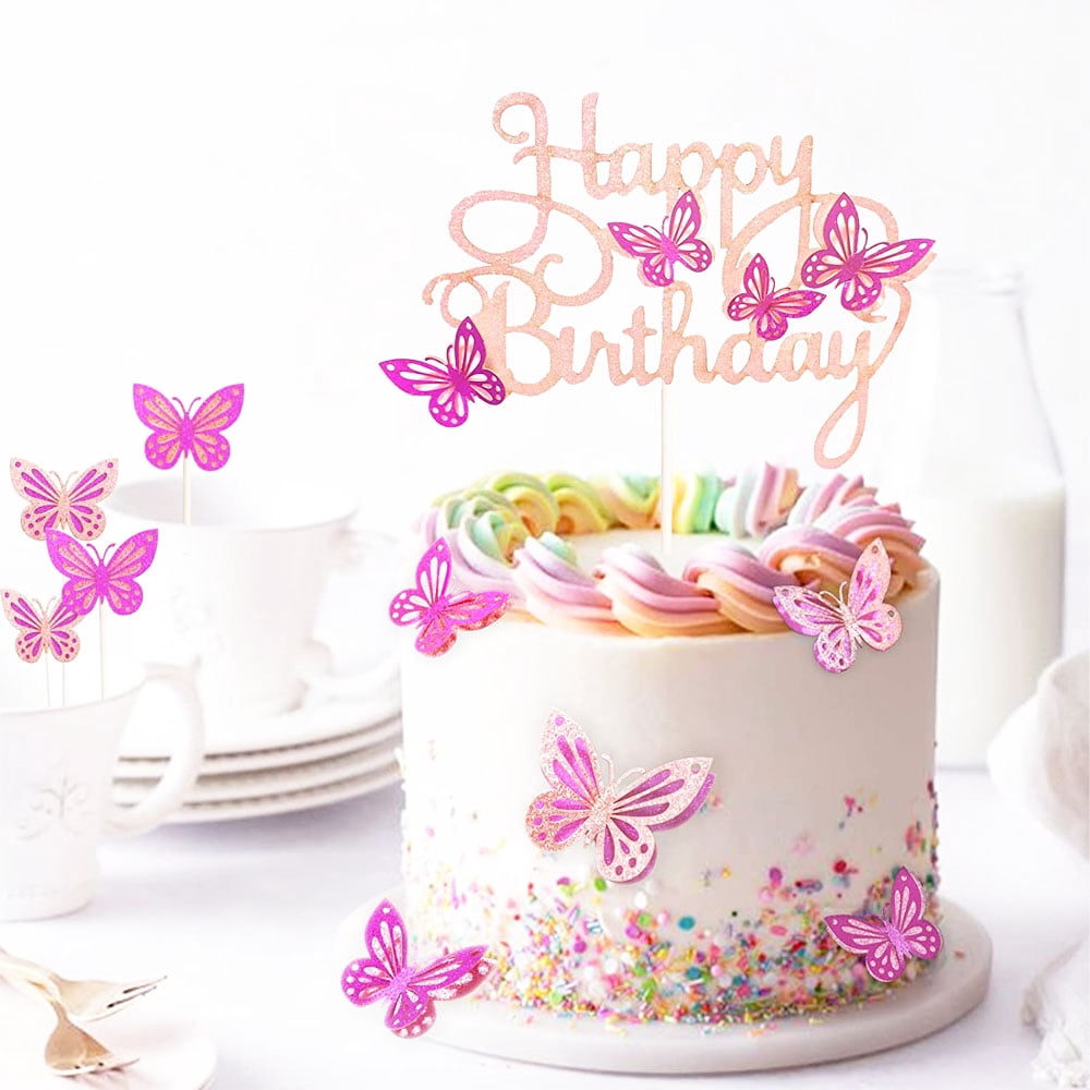 13pcs 3D Butterfly Cake Toppers, for Girls Women's Birthday Cake Decorations Butterfly Party DecorationsStyle:Style 1;