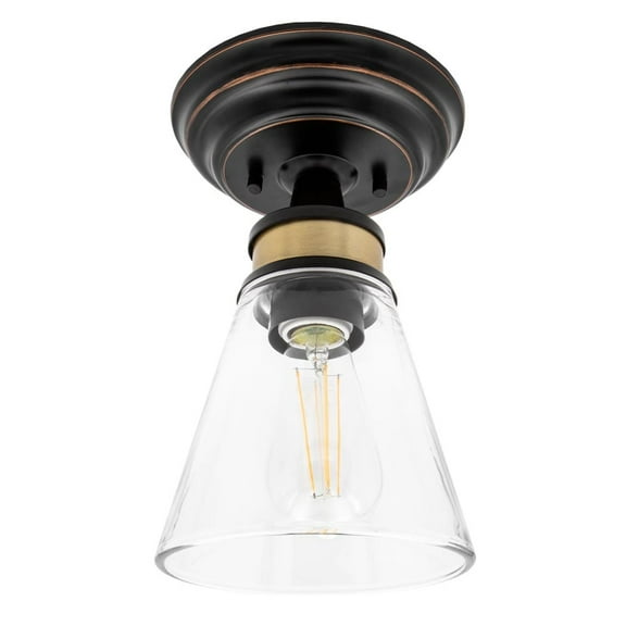 Maxxima 9 in. LED Semi-Flush Mount Glass Ceiling Light with ST19 Edison Bulb, 2700K Warm White, 800 Lumens, Bronze Finish