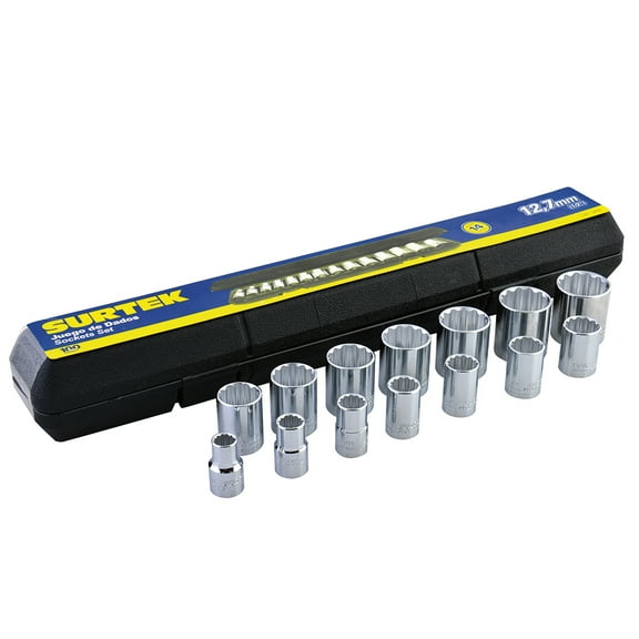 Surtek 1/2" Drive Metric Deep Socket Set 12 Point, 14 Pieces