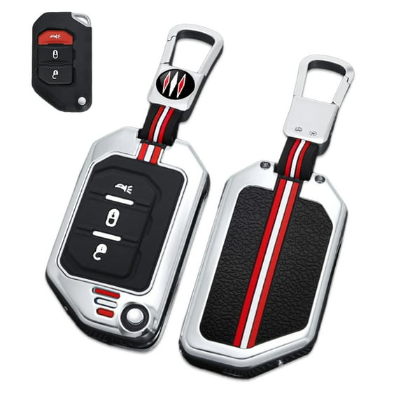 Key Cover Case, Zinc Alloy Metal Key Fob Case Protector Shell Compatible with Jeep Wrangler JL JLU Rubicon Gladiator JT Sahara JLU 2018-2021(3 Buttons