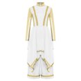 thumbnail image 4 of Doomiva Kids Girls Lyrical Praise Dance Outfit Long Sleeve Irregular Hem Worship Gold Trim Dress with Wide Leg Pants White 6, 4 of 6