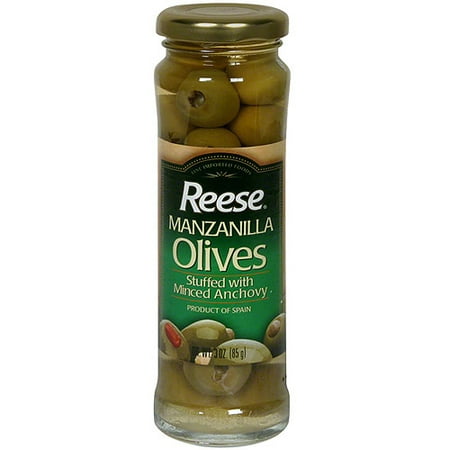 Reese Manzanilla Olives Stuffed With Minced Anchovy, 3 oz (Pack of