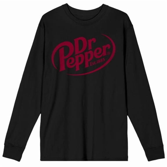 Dr Pepper Red Logo Adult Black Crew Neck Long Sleeve Tee-Large