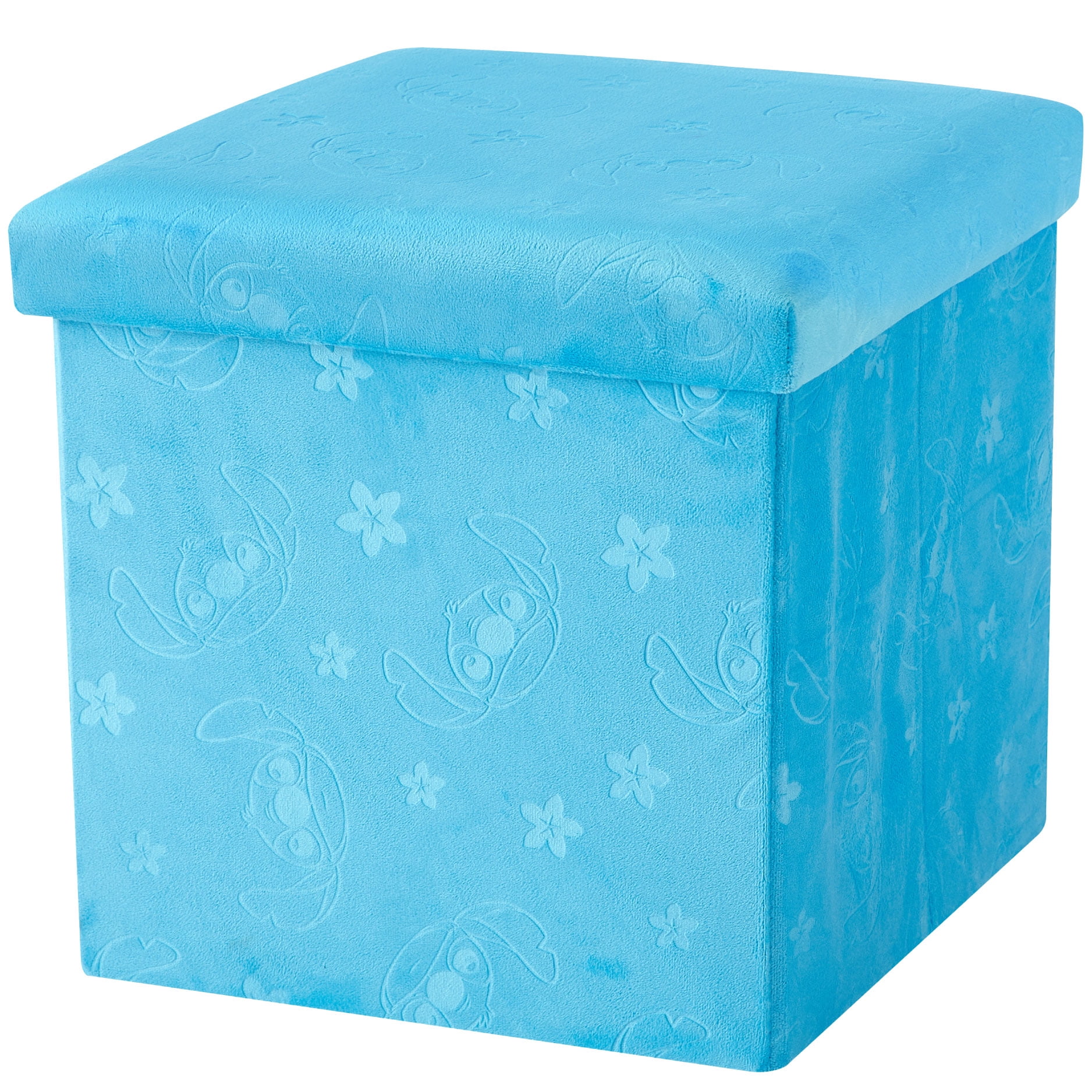 Disney Stitch Kids' Embossed Storage Ottoman, Blue, 15" x 15" x 15"