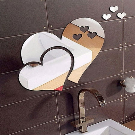 - Mirror Love Hearts Wall Sticker Decal DIY Room Art Mural Decor Home Décor-Silver