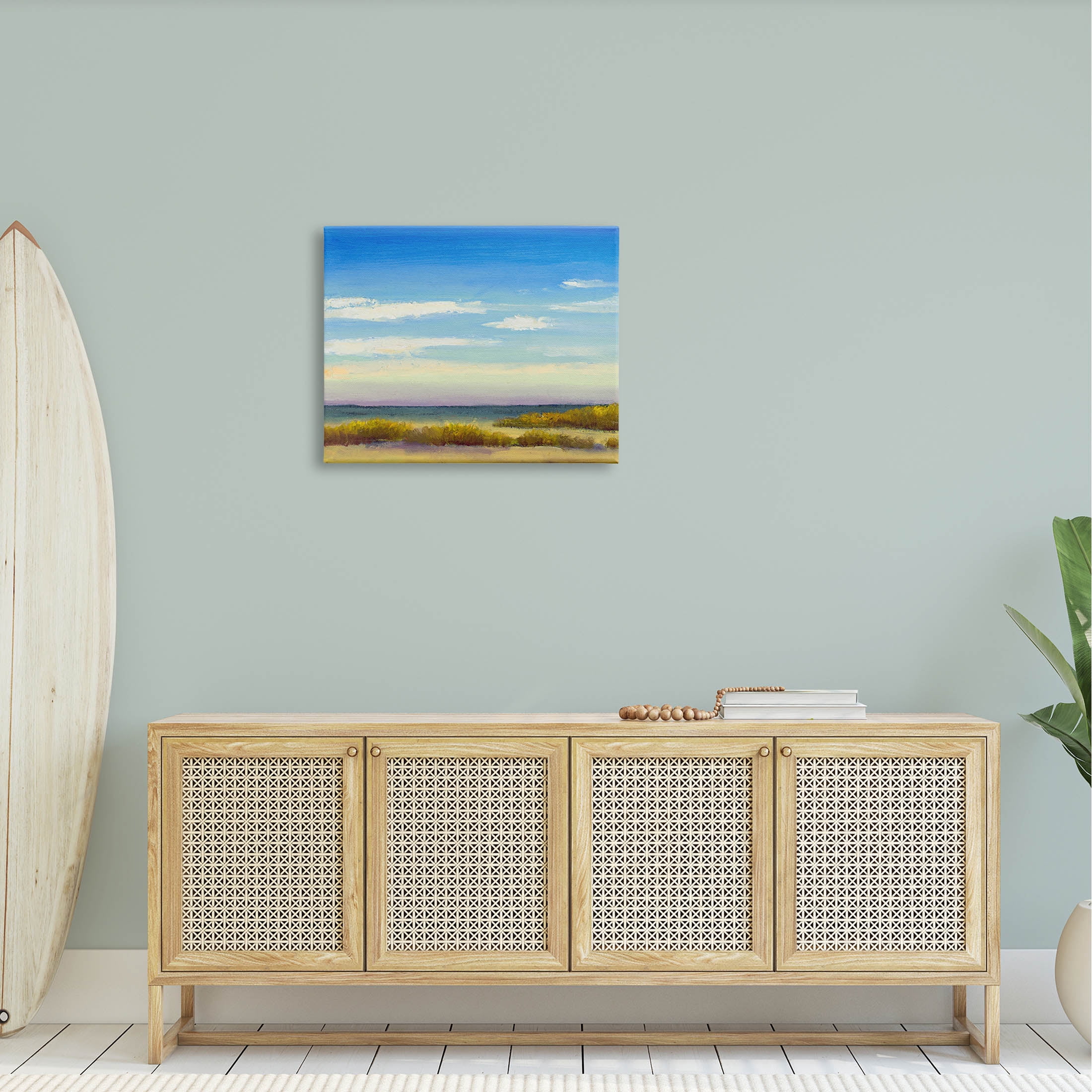 Coastal Beach Vivid Blue Sky Coastal Painting Gallery Wrapped Canvas Print Wall Art