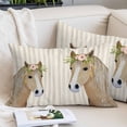 thumbnail image 2 of Farmhouse Striped Throw Pillow Covers, Watercolor Horse Flower Leaf Beige Soft Breathable Pillow Cases with Invisible Zipper for Sleeping, King Size Pillowcases for Couch Bed Sofa Chair 20x36 Inches, 2 of 9