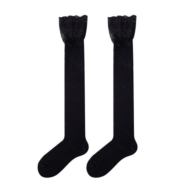 Zhuge 6 pares de calcetines por encima de la rodilla, calcetines hasta la rodilla, medias altas hasta el muslo, calcetines hasta la rodilla para mujer, para cosplay de niña,negro