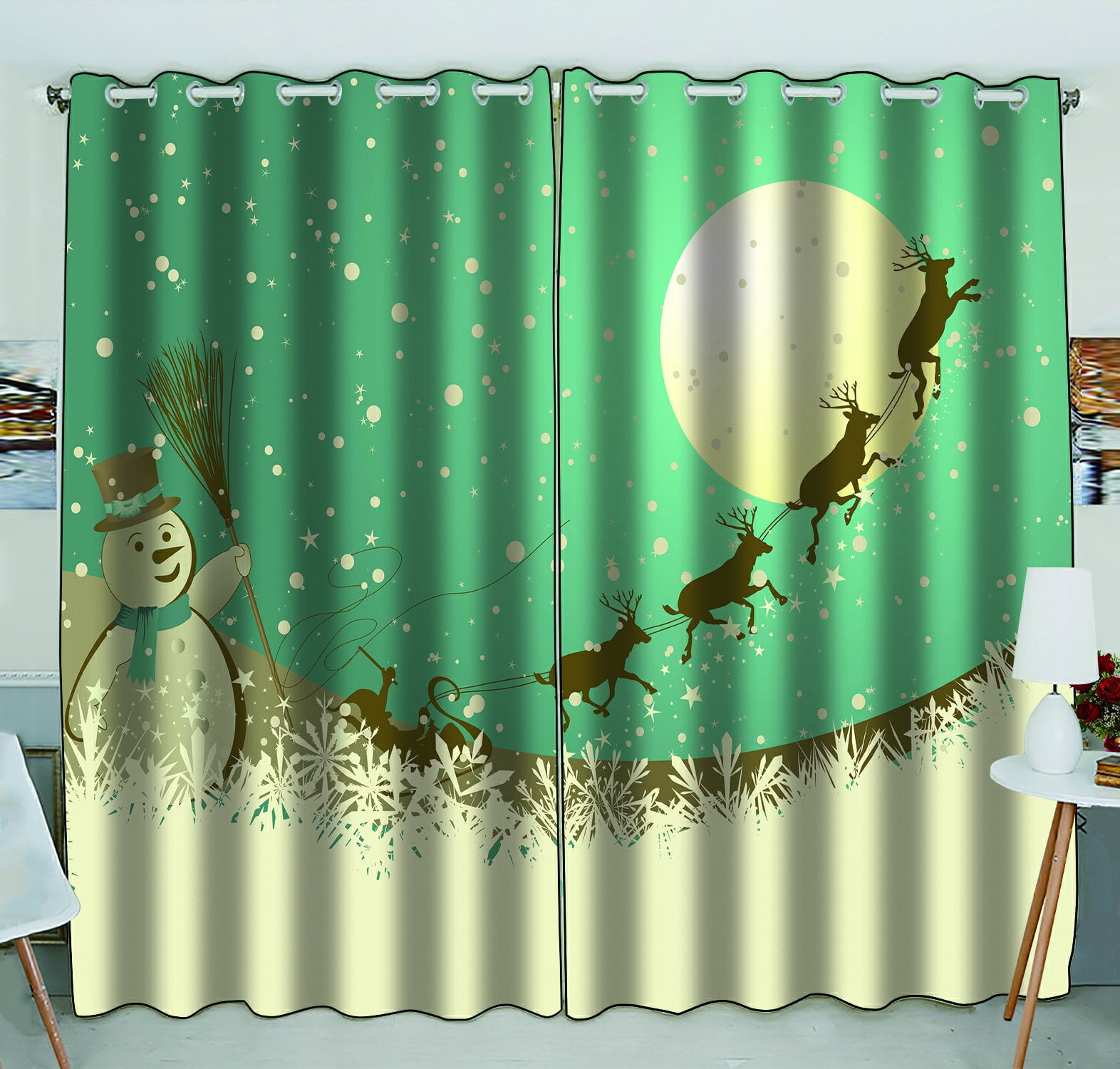 PHFZK Christmas Theme Window Curtain, Winter Holiday Merry Christmas