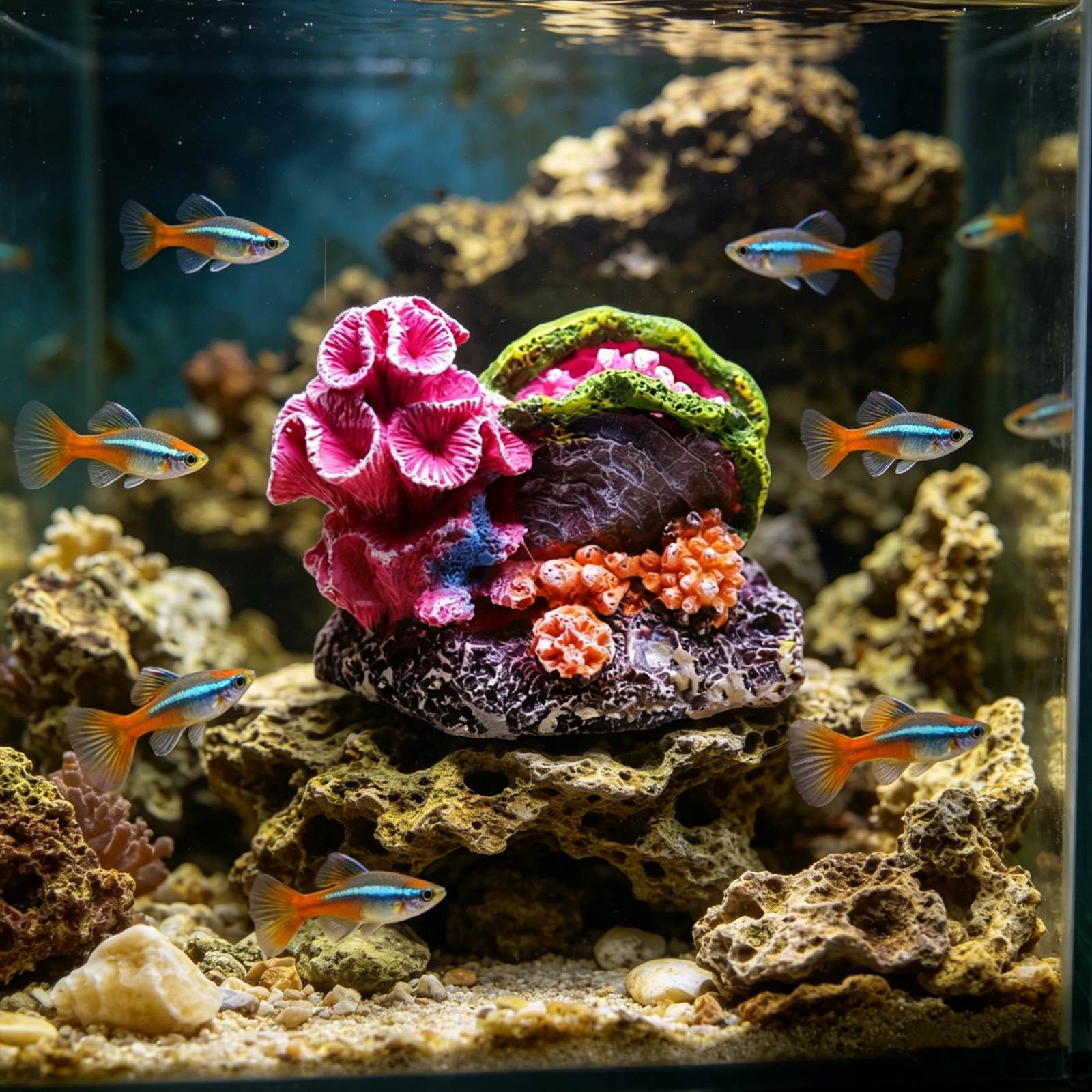 Aquarium Coral Rock Decoration Resin Hiding Cave for Fish Shrimp Turtle, Realistic Reef Ornament for Freshwater and Saltwater Tanks
