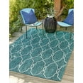 thumbnail image 3 of Unique Loom Outdoor Trellis Collection Area Rug - Links Trellis (7' 1" x 10' Rectangle Teal/Ivory), 3 of 11
