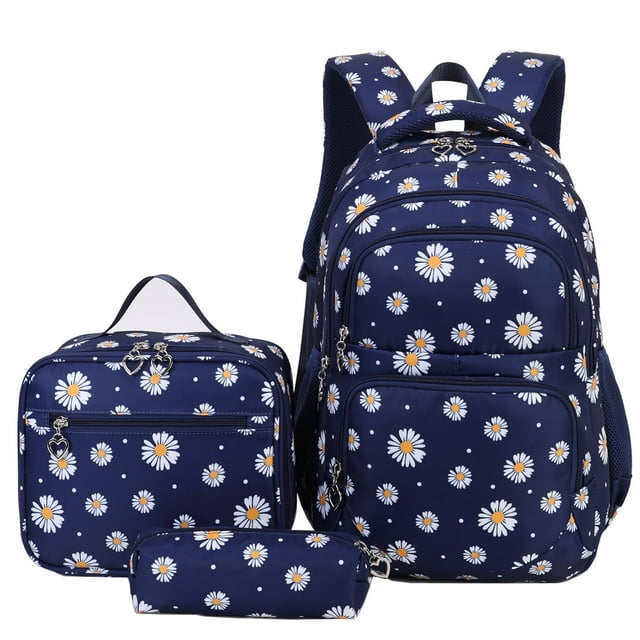 Mochila con estampado de margaritas de trigo dorado con lonchera y estuche para lápices