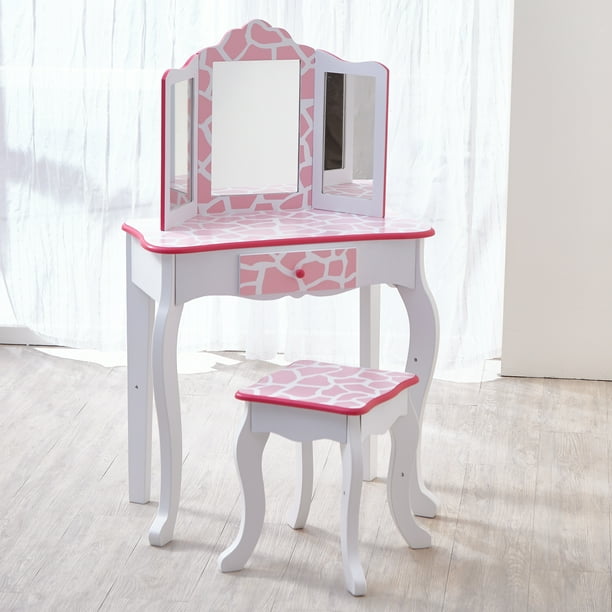 Teamson Kids Giraffe Prints Gisele Vanity Table Stool Pink