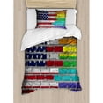 thumbnail image 3 of Pride Duvet Cover Set King Size, Grunge Dark Brick Wall Background with American and Rainbow Flag Painted Together, Decorative 3 Piece Bedding Set with 2 Pillow Shams, Multicolor, by Ambesonne, 3 of 3