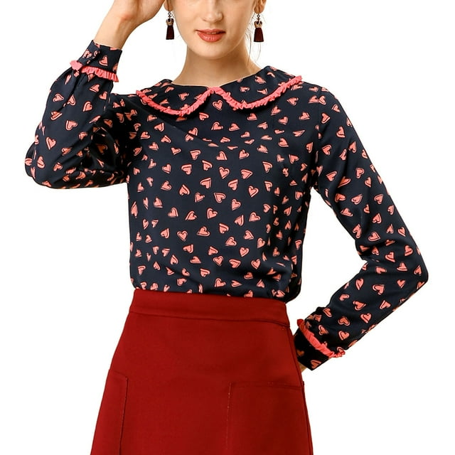 INSPIRE CHIC Chemisier Mignon à Volants pour Femmes Col Peter Pan Manches Longues
