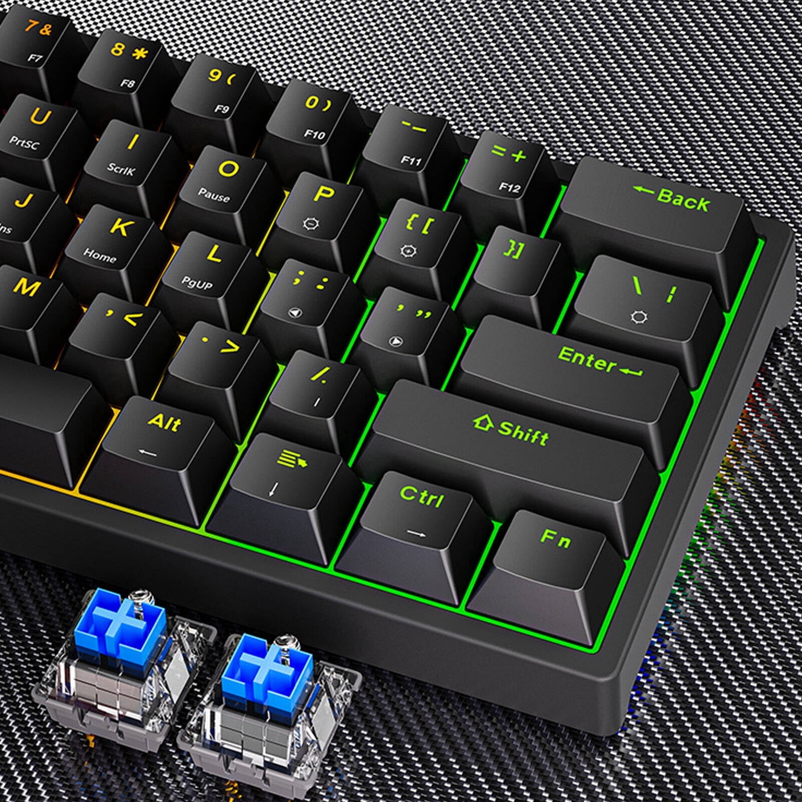 GJX 2026 New Mini Keyboard Dual Adjustable Legs for Ergonomics 60% Keyboard Mechanical Switches Dual-Color Keycaps Computer Keyboard for Windows Blue
