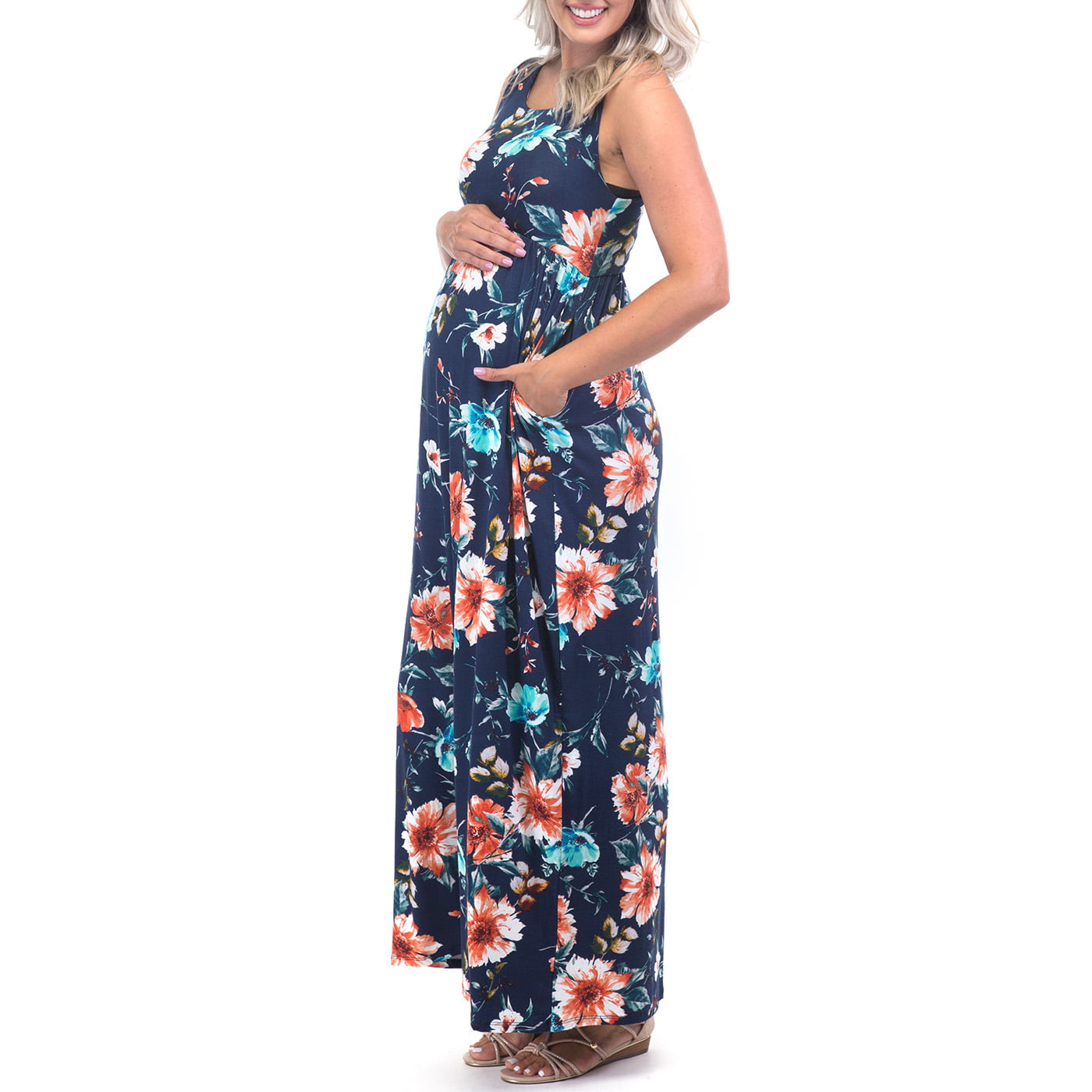 Mother Bee Maternity Long Sleeve Womens Ruched Dress with Pockets by Rags and Couture 