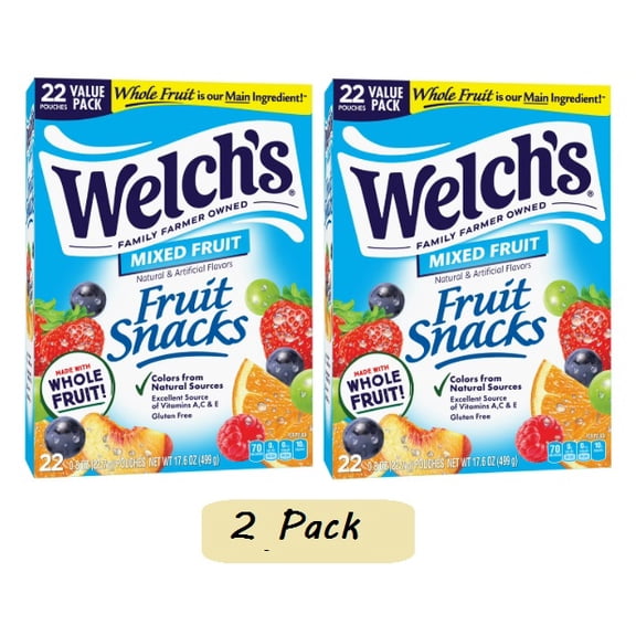 (2 Pack) Welch's Fruit Snacks Gluten-Free Mixed Fruit Soft Fruit Snacks, .8 oz, 22 Count