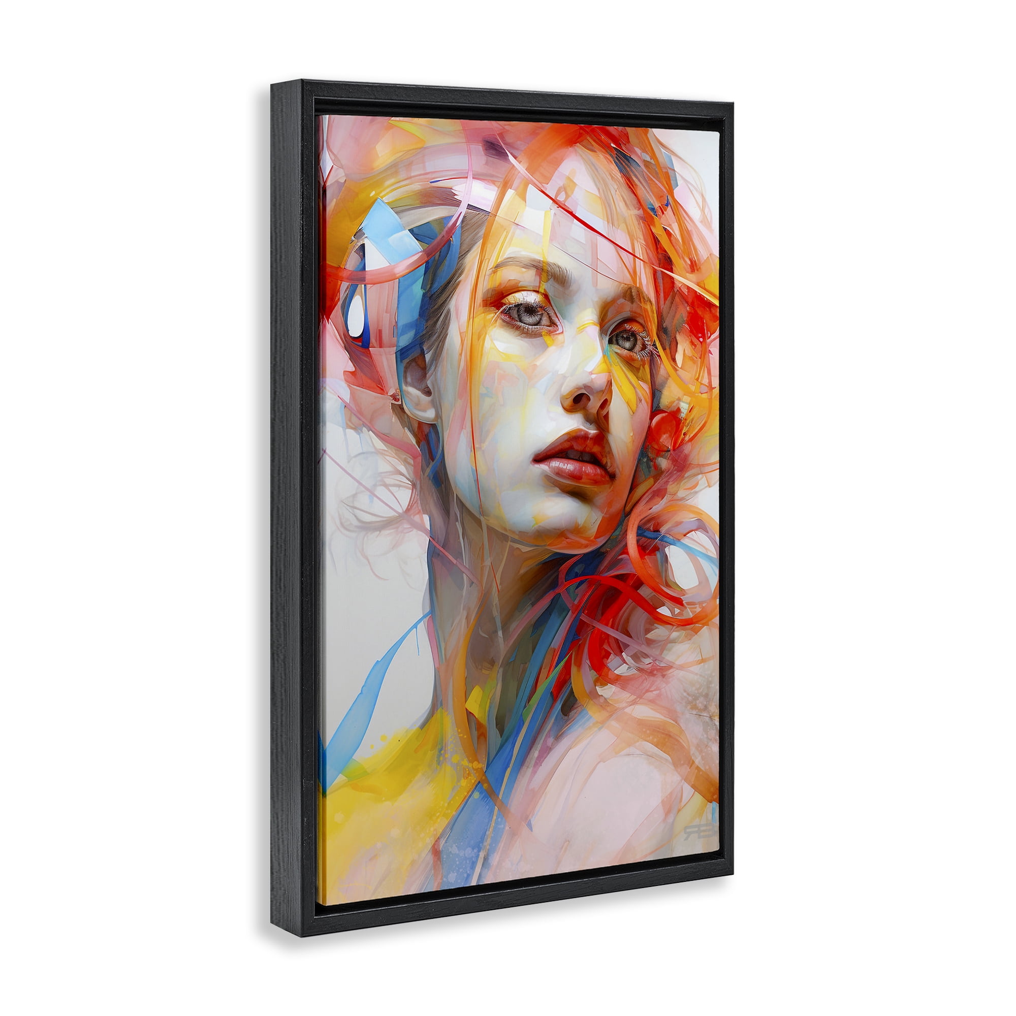 Stupell Industries Swirling Hair Portrait Novelty Painting Black Floater Framed Art Print Wall Art, 17 x 25
