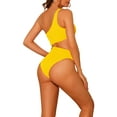 thumbnail image 3 of Traje de baño de una pieza para mujer, bañador monokini amarillo con corte asimétrico en la cintura, talla grande, 3 of 5