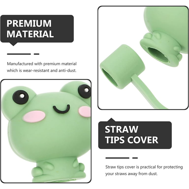 Cute Frog Straw Tips Cover,Silicone Animals Straw Cover,Cartoon Straw  Topper,Reusable Drinking Straw Cover,Dust Proof Straw Plugs for 6-8 mm  Straws