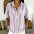 thumbnail image 2 of DHFJKG Linen Polo Shirts For Women Short Sleeve Loose Fit Striped Printed Shirts Summer Beach Vacation Clothes Trendy Tops, 2 of 4