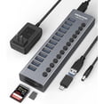 thumbnail image 1 of Powered USB 3.0 Hub, 13 Ports Powered USB Hub with SD/TF Card Reader, Aluminum USB Splitter with Individual On/Off Switches, 12V/3A 36W Power Adapter for PC/Laptops, 1 of 7