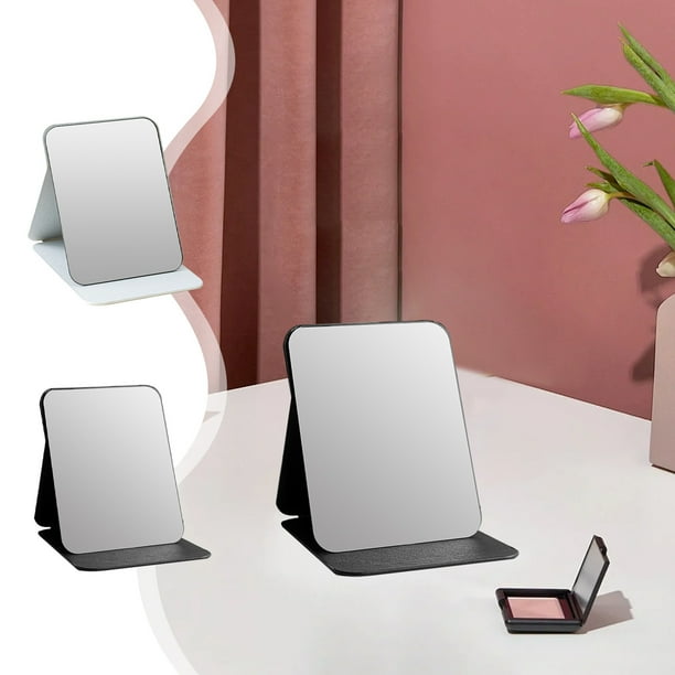 Espejo de maquillaje plegable portátil - Espejo de tocador de sobremesa con soporte, espejo de viaje compacto para bolso, diseño de PVC blanco de 10,23x7,08 pulgadas