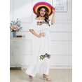thumbnail image 6 of IDOPIP Women Mexican Dress Off Shoulder Floral Embroidered Long Maxi Dress Traditional Fiesta Dresses, 6 of 9