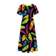 thumbnail image 4 of Penkiiy Women's Summer Casual Short Sleeve Crewneck Feather Print Dress Casual Flowy Tiered Maxi Beach Dress With Pockets M Black, 4 of 6