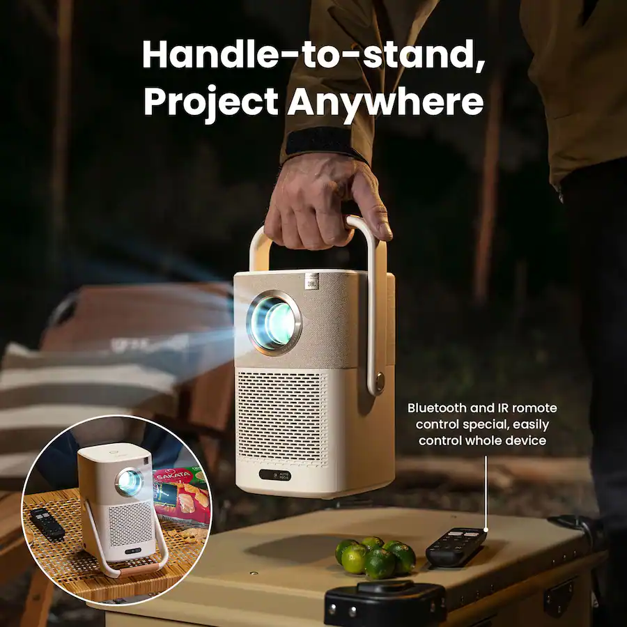 Yaber T2 Plus Portable Projector, 1080p Full HD, JBL Dolby Audio, Auto Focus and Auto Keystone, Co-brand Keith Haring,Cream