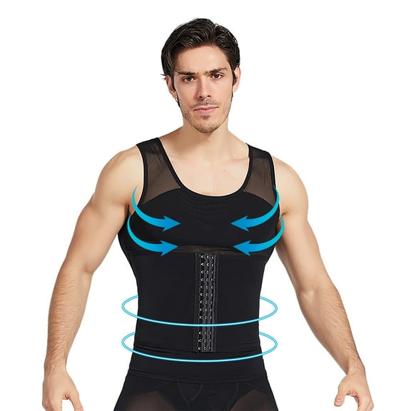 Odeerbi Corset Tops For Men Waist Trainer Bodyshaper Buckle Adjustt Belly Shaper Waist Chest Belly Belt Stereotype Vest Invisible Breathable Black