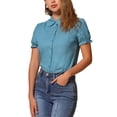 thumbnail image 4 of INSPIRAR CHIC Blusas de Algodón con Cuello Peter Pan y Botones Vintage para Mujeres en Azul Real S, 4 of 6
