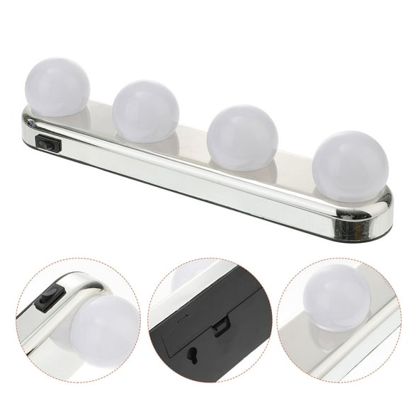 IDEANATEGRATE 1Pack Abs Silver Small Vanity Light for Makeup Desk with No Drilling Suction Cup Mounting 4 Bulb
