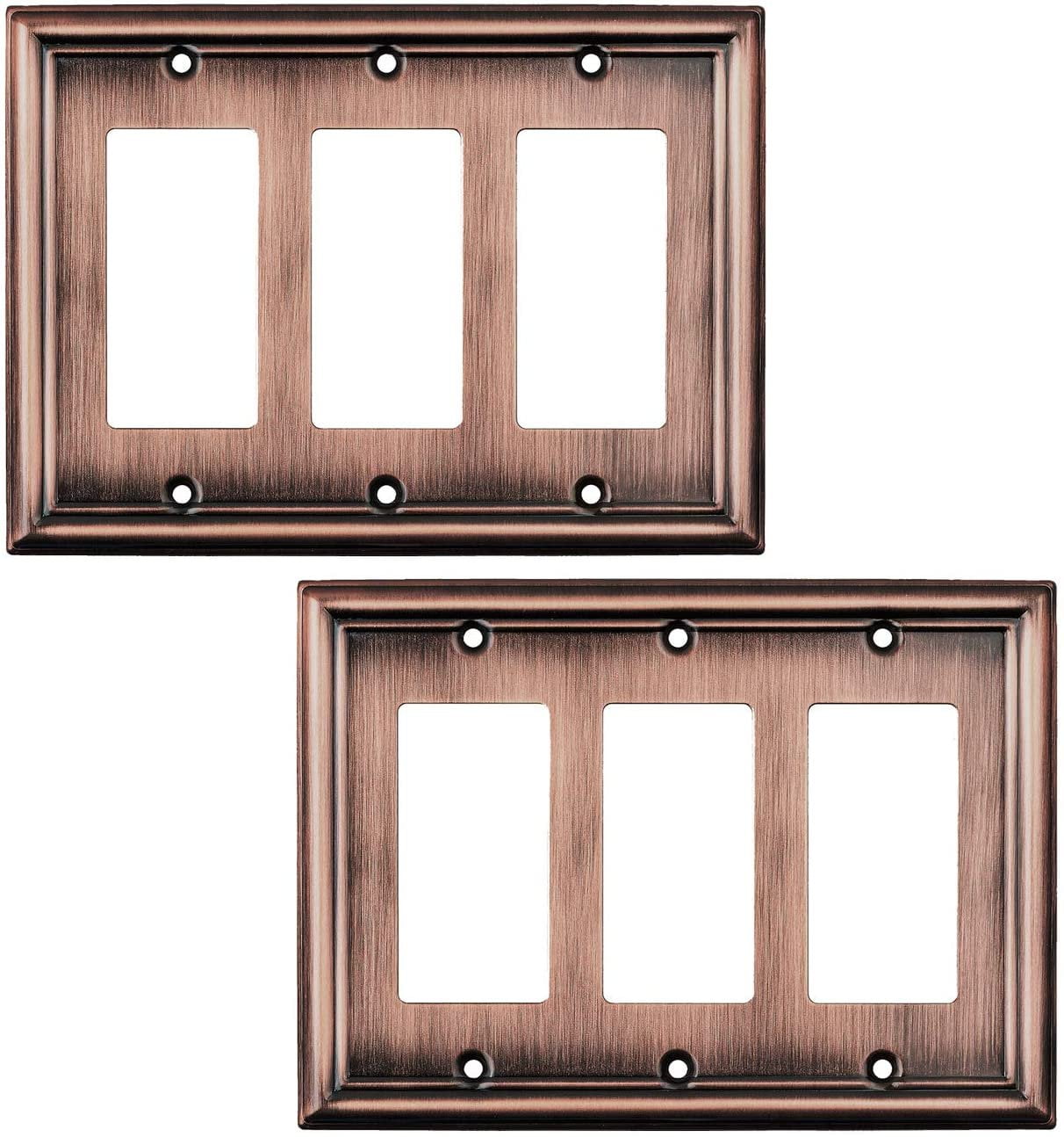 Sleeklighting 2 Pack Decorative Beveled Copper Outlet Covers 3 Gang